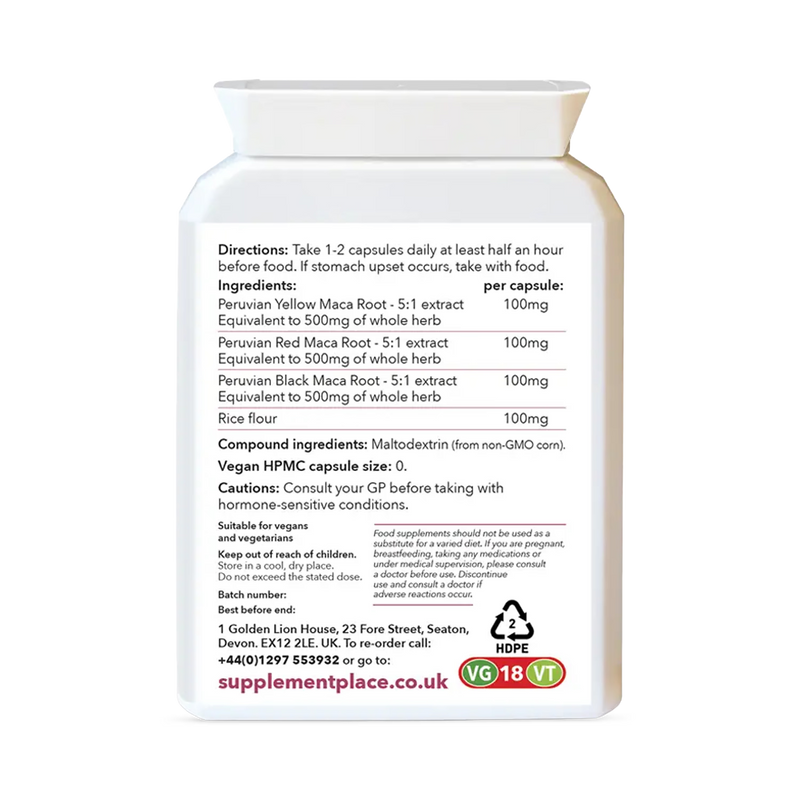 Supplement Place maca root extract capsules 60, imported from the UK