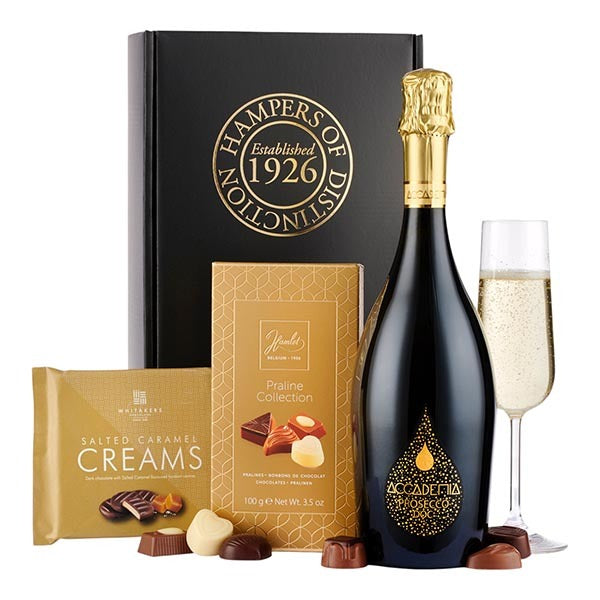 Spicers of Hythe Prosecco and chocolates hamper gift set, imported from the UK