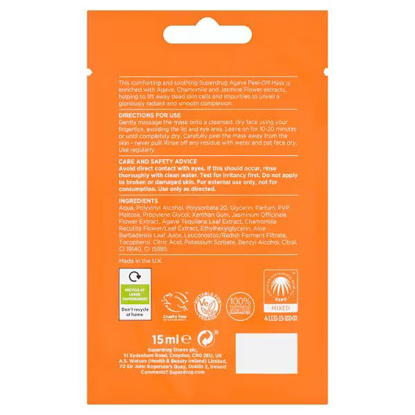 Superdrug Agave peel off face mask 15ml (British brand)