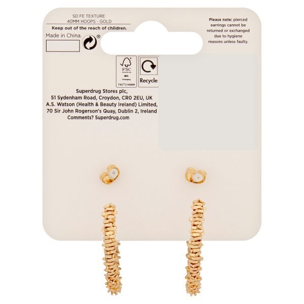 Superdrug Studio Gold Tone Texture 40 MM Hoops GOODS Superdrug