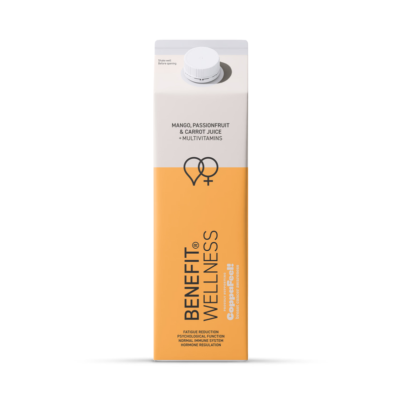 Benefit Wellness mango passion fruit carrot juice 900ml, imported from the UK