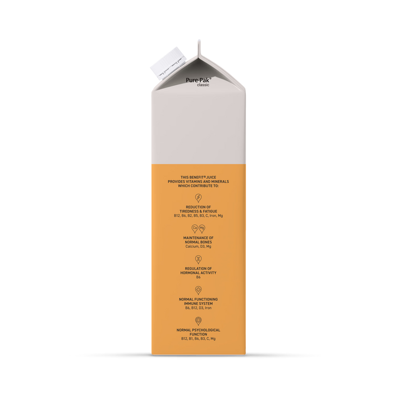 Benefit Wellness mango passion fruit carrot juice 900ml, imported from the UK