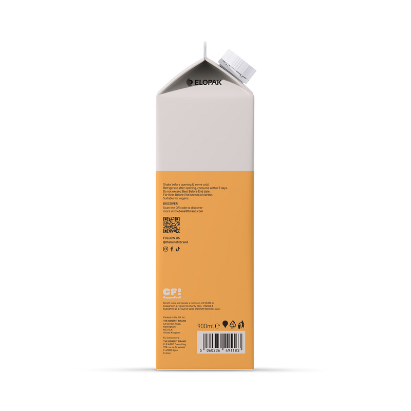 Benefit Wellness mango passion fruit carrot juice 900ml, imported from the UK