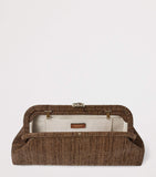 Jimmy Choo Skylar woven rafia clutch bag, imported from the UK