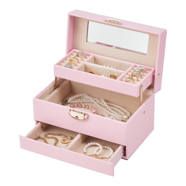 Livingandhome pink lockable jewellery box with mirror (British brand)