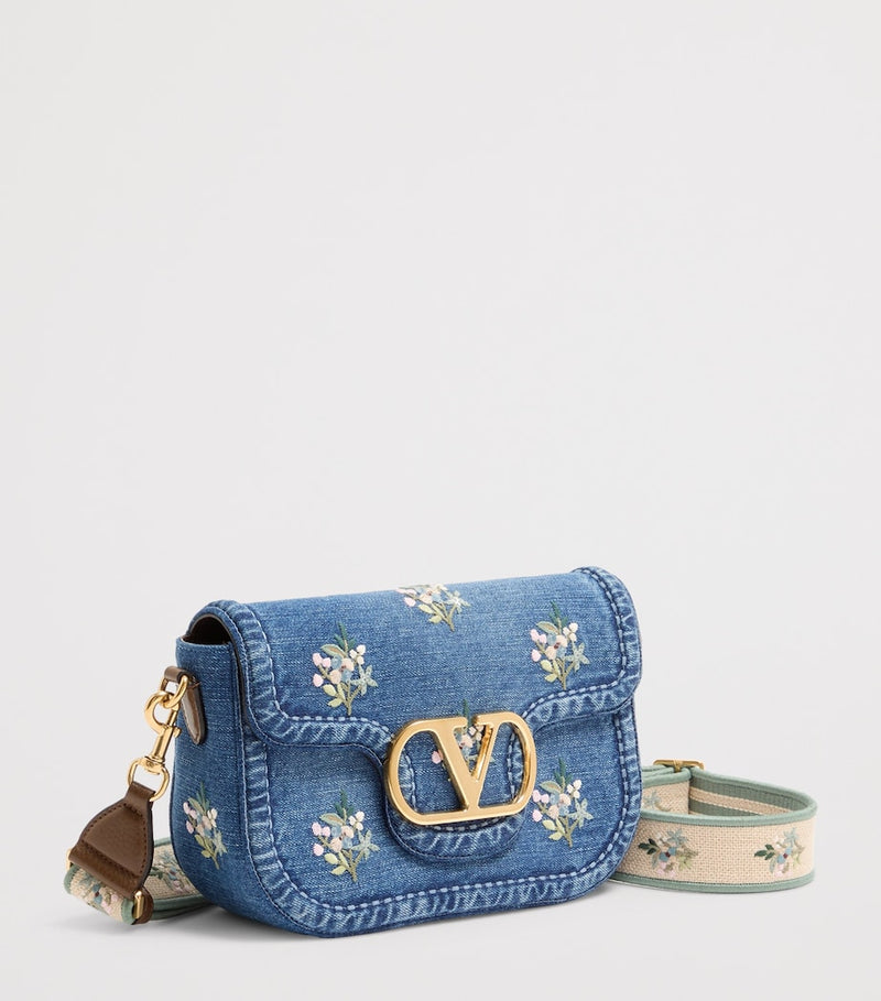 Valentino Garavani embroidered Locò shoulder bag denim, UK version