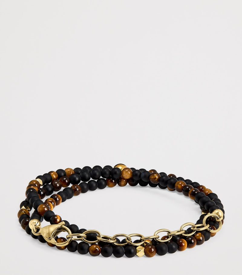 Nialaya gold-plated tiger eye and onyx beaded bracelet, UK version