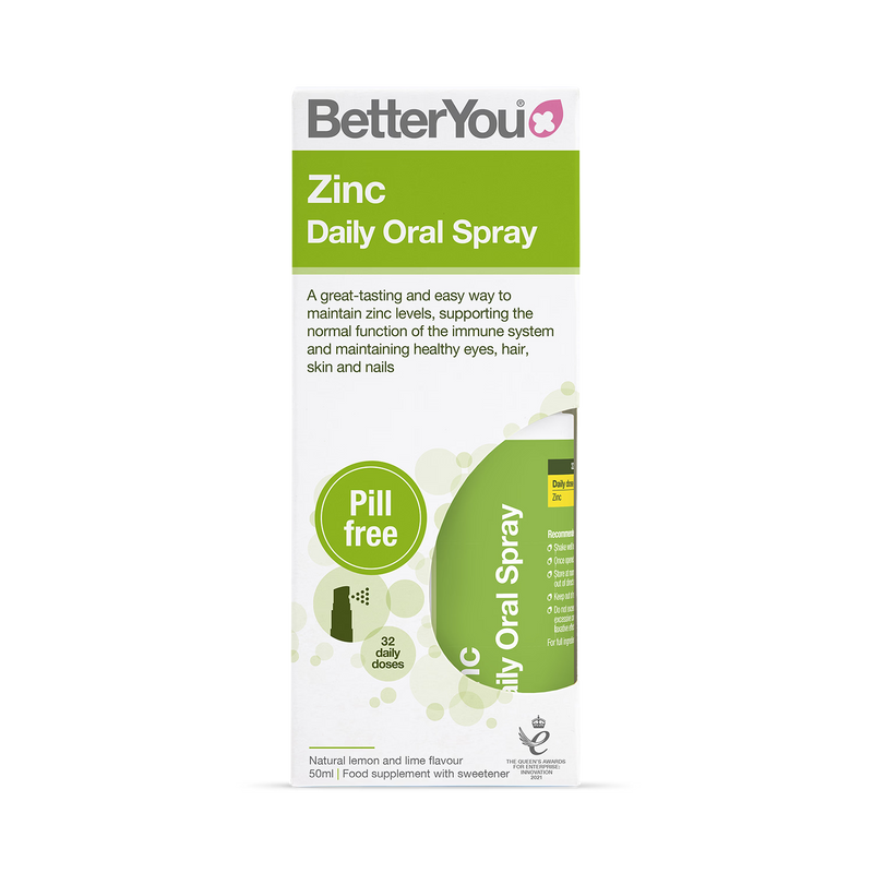 BetterYou Zinc Daily Oral Spray Lemon Lime 50 ml, imported from the UK