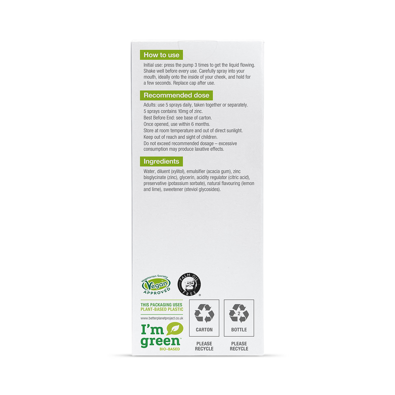 BetterYou Zinc Daily Oral Spray Lemon Lime 50 ml, imported from the UK