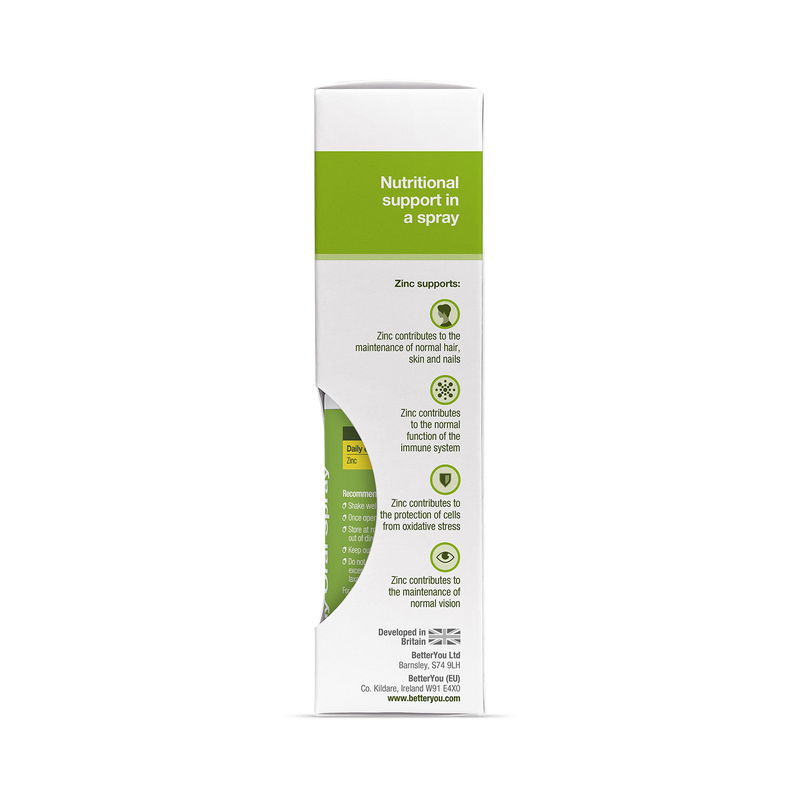 BetterYou Zinc Daily Oral Spray Lemon Lime 50 ml, imported from the UK