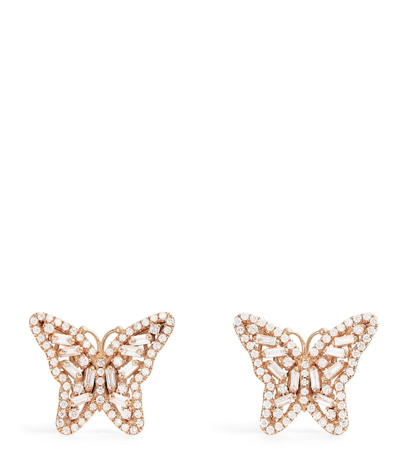 Suzanne Kalan rose gold diamond butterfly stud earrings - British product