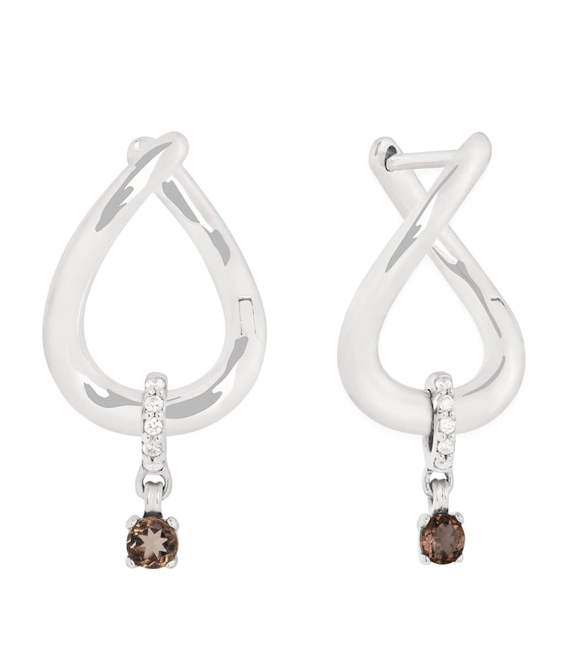 Astrid & Miyu white gold diamond quartz hoop earrings - British product