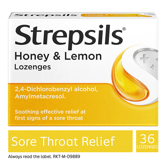 Strepsils Honey & Lemon Sore Throat Lozenges x36 cough cold & flu Sainsburys   