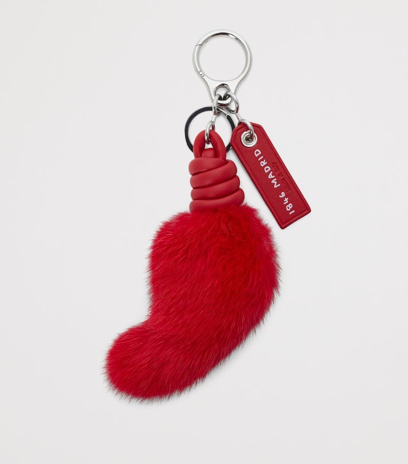 LOEWE lion tail key charm calfskin mink fur (British brand)
