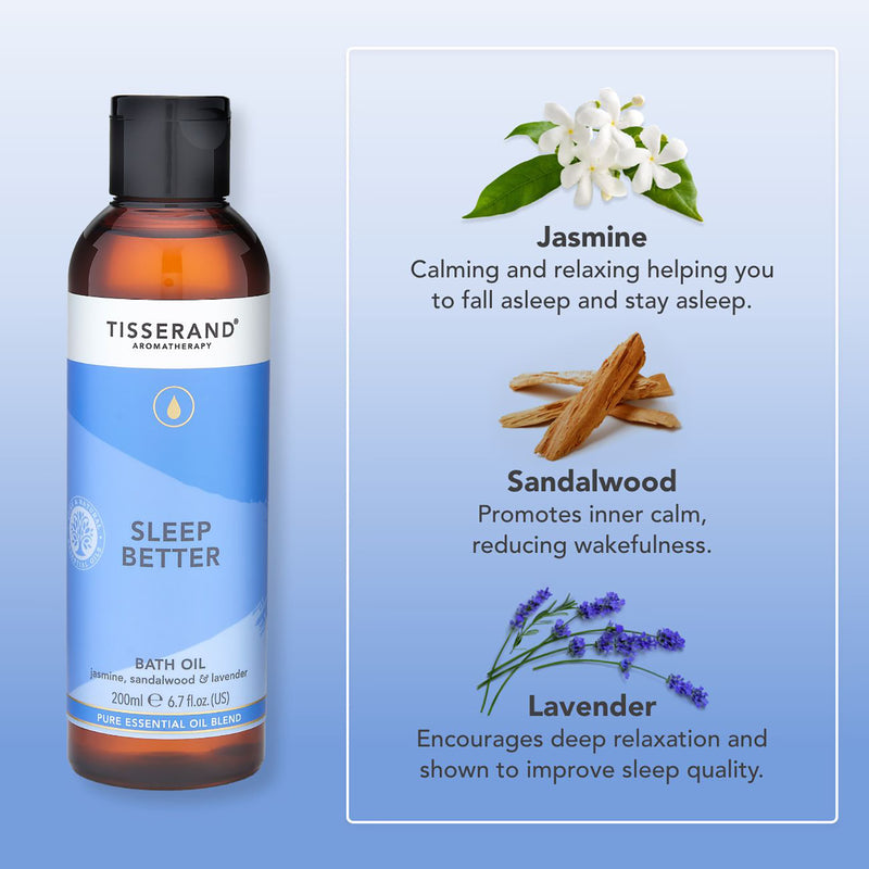Tisserand Sleep Better Bath Oil 200ml, imported from the UK