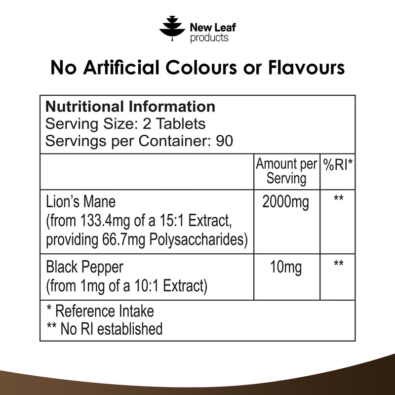 New Leaf Products Lion's Mane tablets 180 tablets, UK version