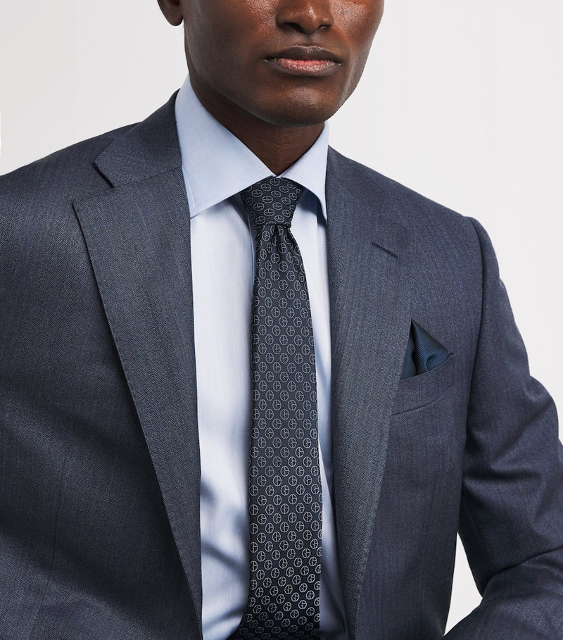 Giorgio Armani silk jacquard monogram tie 7cm - British product