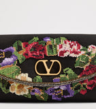 Valentino Garavani small linen embellished DeVain shoulder bag, imported from the UK