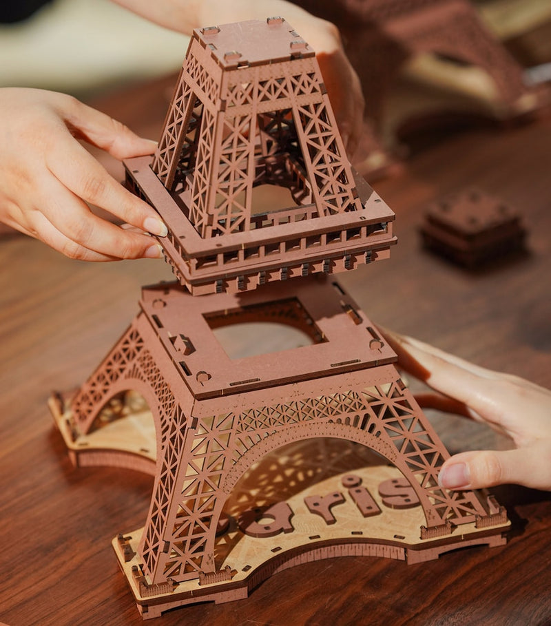 Robotime Night of the Eiffel Tower wooden kit, imported from the UK