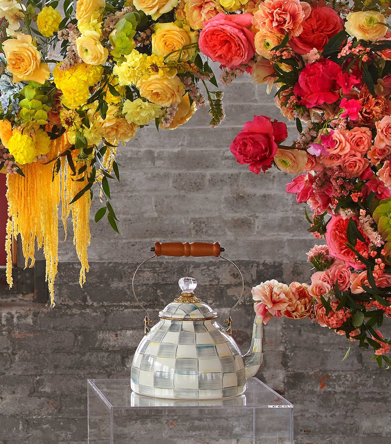 MacKenzie-Childs Sterling Check 2-quart tea kettle, imported from the UK