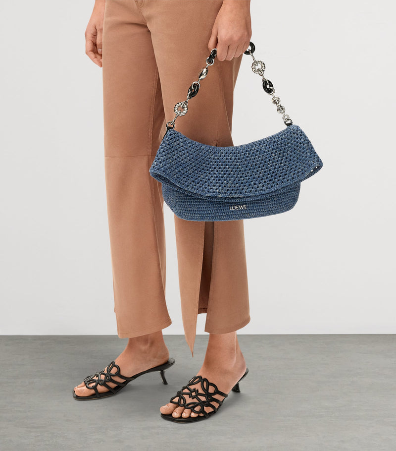 LOEWE medium crochet Ola shoulder bag in raffia and linen, imported from the UK