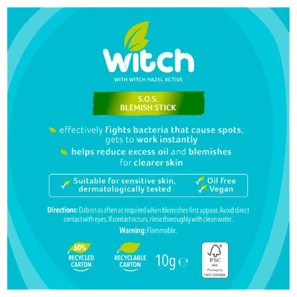 Witch Naturally Clear Blemish Stick 10g tube (British brand)