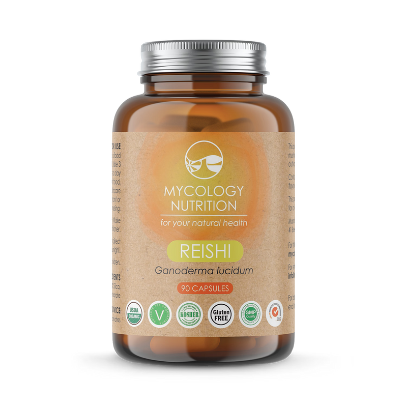 Mycology Nutrition organic reishi capsules 450mg 90 caps, imported from the UK