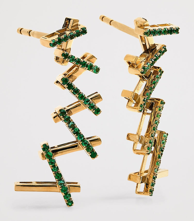 Suzanne Kalan yellow gold and emerald wishbone earrings, UK version