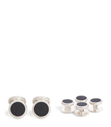 Harrods Deakin & Francis Sterling Silver and Onyx Round Cufflinks and Stud Set- Buy online at McGrocer