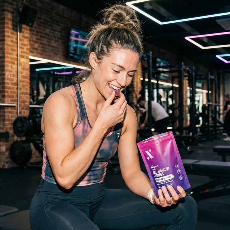 Ten Percent Club pre workout gummies mixed berry 60 count, UK version