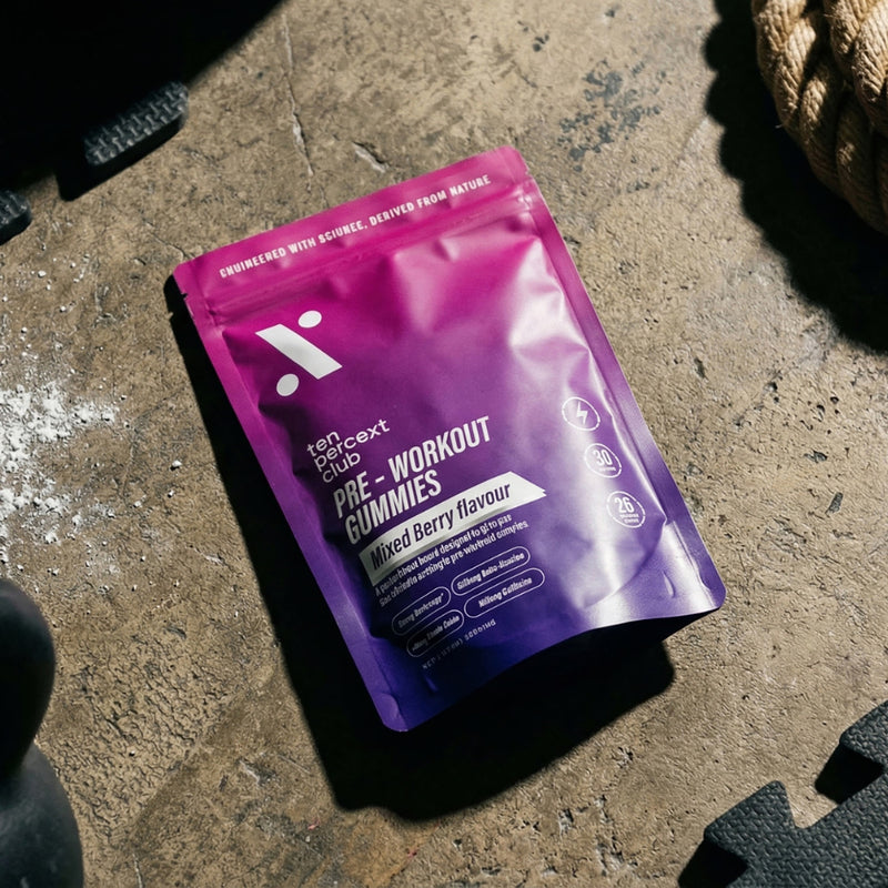 Ten Percent Club pre workout gummies mixed berry 60 count, UK version