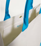 Harrods large cotton logo tote bag in ivory and blue, UK version
