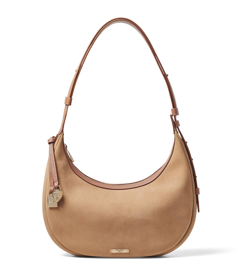 Aspinal of London Soho Crescent shoulder bag in suede, UK version