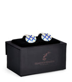 Deakin & Francis fancy pattern blue enamel cufflinks 2cm x 1.2cm, imported from the UK