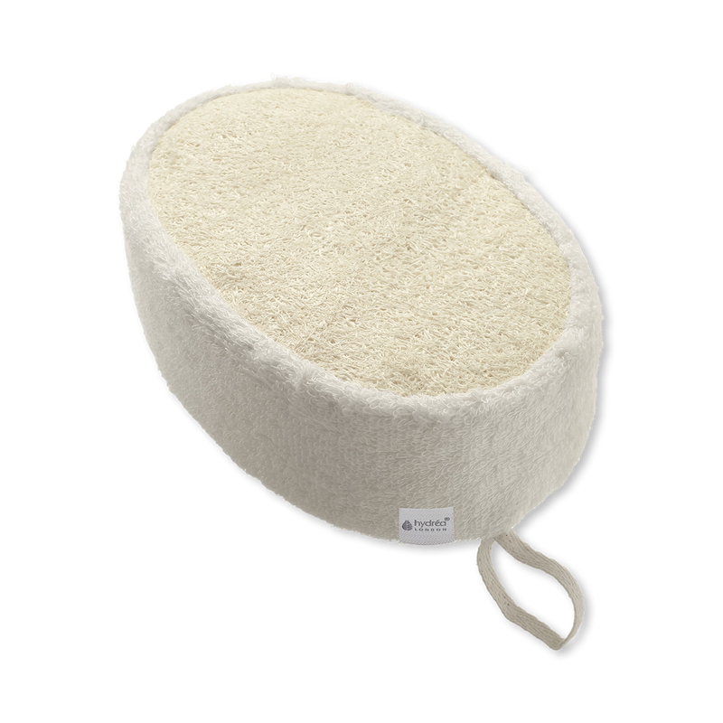 Hydréa London bamboo and loofah exfoliating sponge, imported from the UK