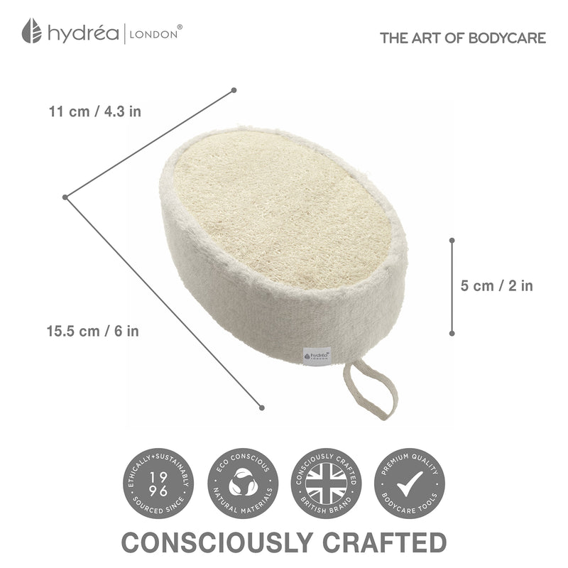 Hydréa London bamboo and loofah exfoliating sponge, imported from the UK