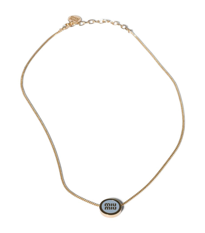 Miu Miu enamel logo necklace gold-tone brass, imported from the UK