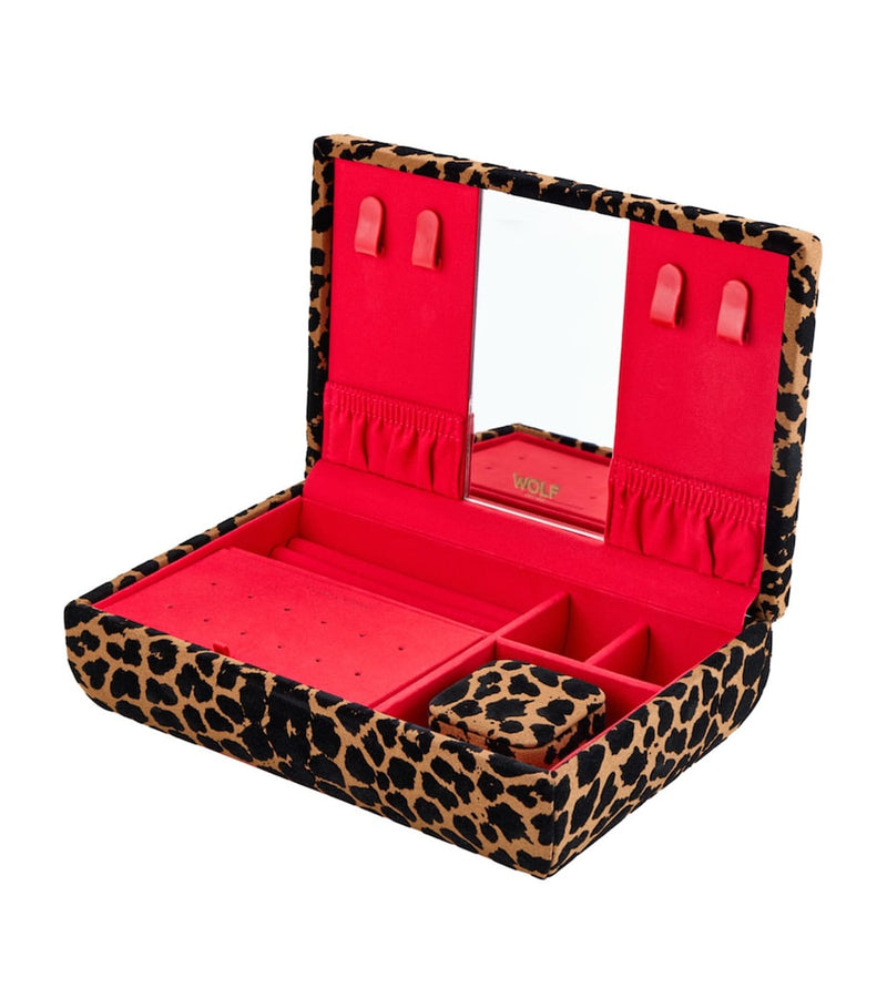 WOLF medium Savanna jewellery box with leopard print design and detachable ring box (British brand)
