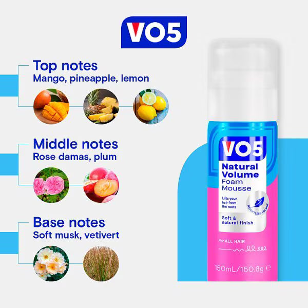 VO5 Natural Volume Hair Mousse 250ml (British brand)