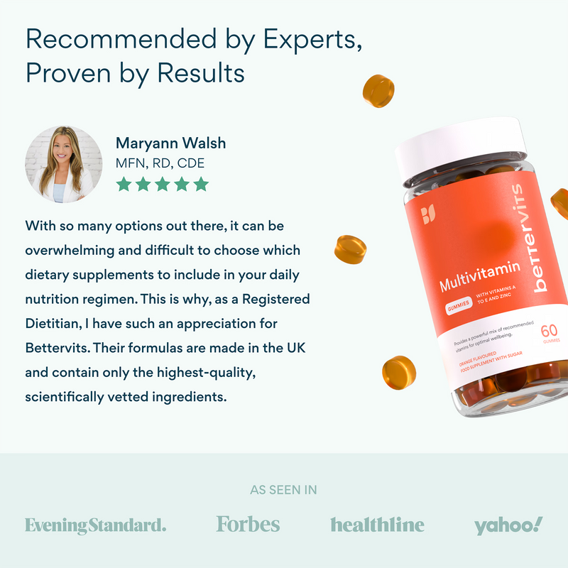 Bettervits multivitamin gummies with vitamins A to E and zinc 60 count (British brand)