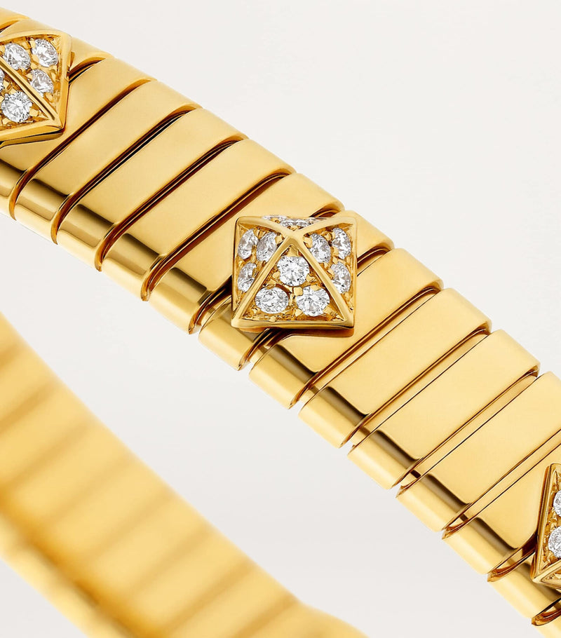 Bvlgari yellow gold Tubogas bangle with diamonds (British brand)