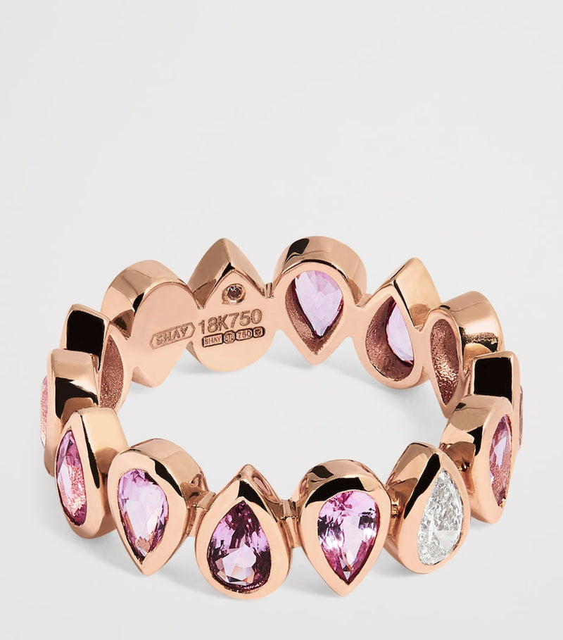 SHAY rose gold eternity ring with sapphires, imported from the UK