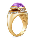 Bvlgari yellow gold diamond amethyst cabochon ring, imported from the UK