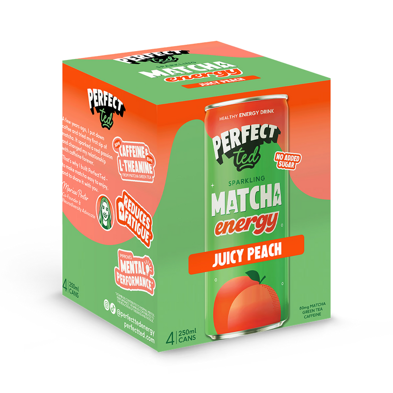 PerfectTed matcha energy drink juicy peach 4x250ml (British brand)