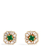 Suzanne Kalan flower stud earrings yellow gold diamond emerald - British product