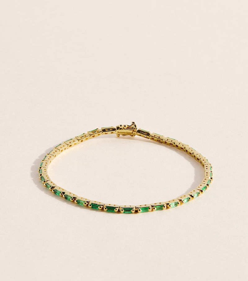 Suzanne Kalan yellow gold and emerald bold linear tennis bracelet, UK version