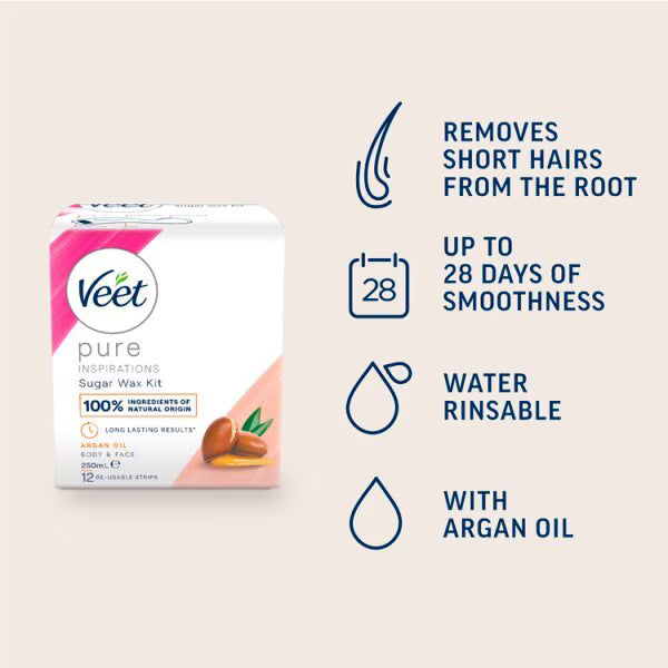 Veet Pure Inspiration Hot Sugar Wax with Argan Oil 250ml, UK version