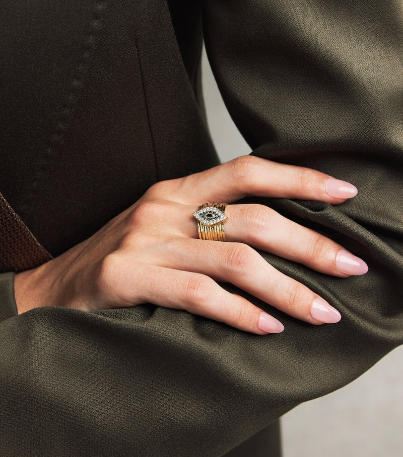 Jacquie Aiche yellow gold and diamond evil eye ring, imported from the UK