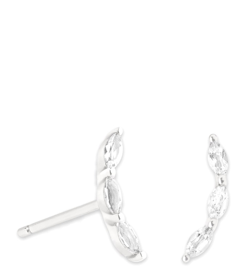 Astrid & Miyu white gold white topaz marquise stud earrings (British brand)
