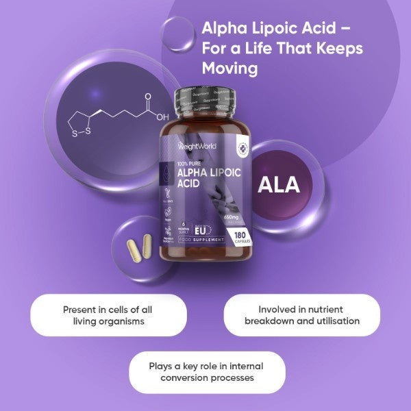 WeightWorld Alpha Lipoic Acid 650mg supplement 180 capsules, UK version